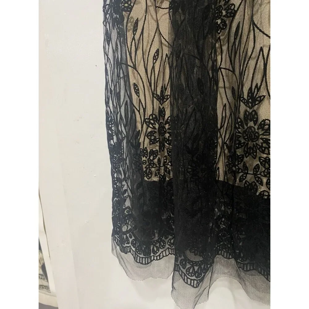 Metro Wear Skirt Black Mesh Floral Overlay Tan Lining Sz PS Elastic Waist 28 - Picture 6 of 14